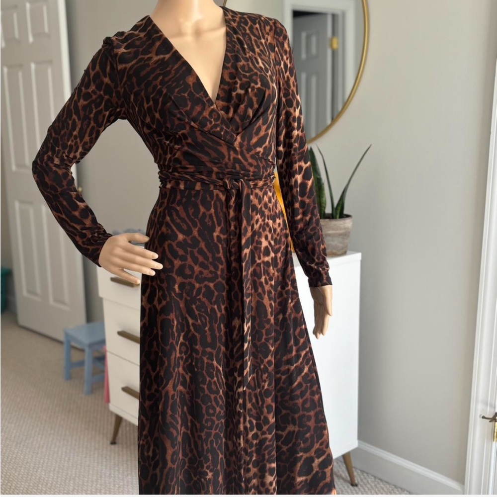 Ralph Lauren Brown Leopard Long Sleeve Dress